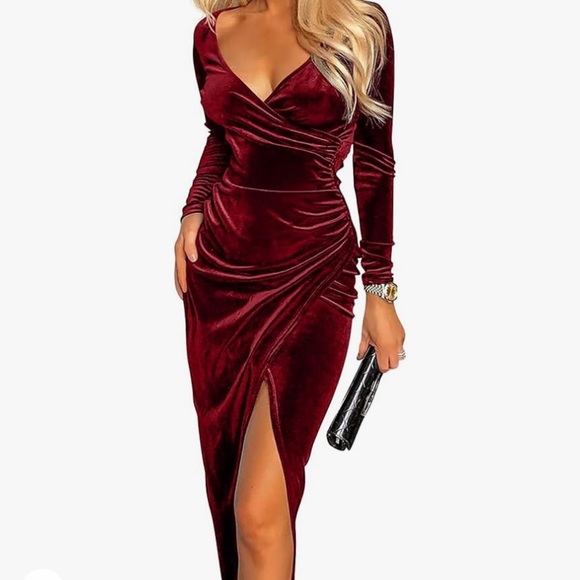 Dresses & Skirts - Ruched Wine color velvet dress